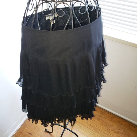 Cottagecore MOD Punk New Wave Pleated Tiered Black Ruffled Mini Skirt Madonna  S - Picture 3 of 14